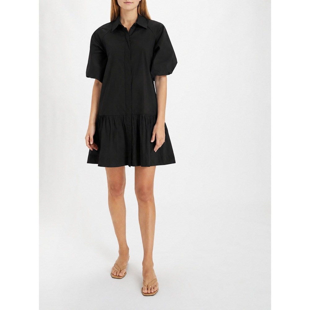 Kirna Zabete Black Puff Sleeve Button Down Dress Size M Minimalist Chic Designer